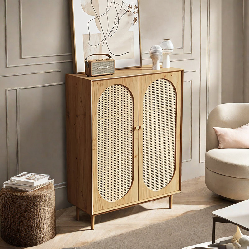 Wood rattan cabinet discount